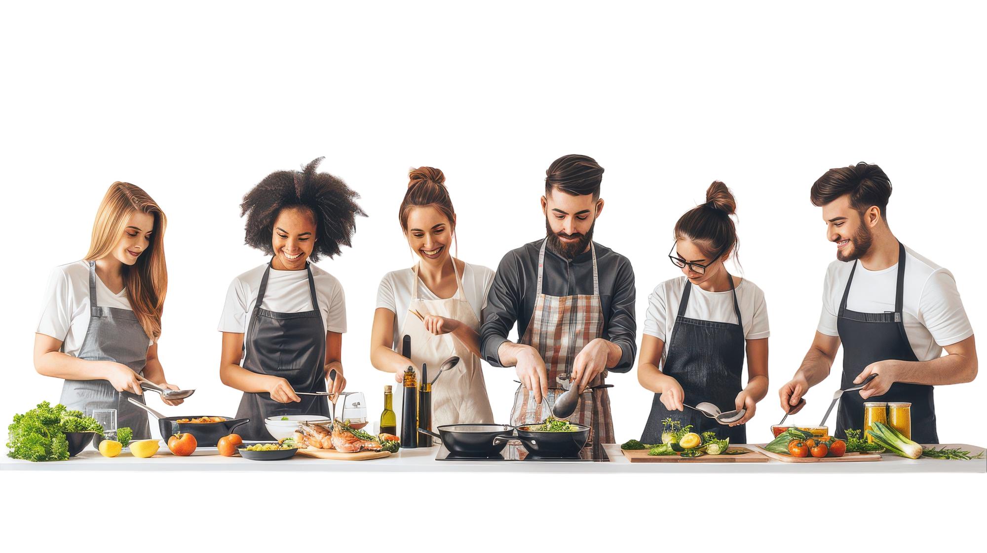 Workshop participants cooking together